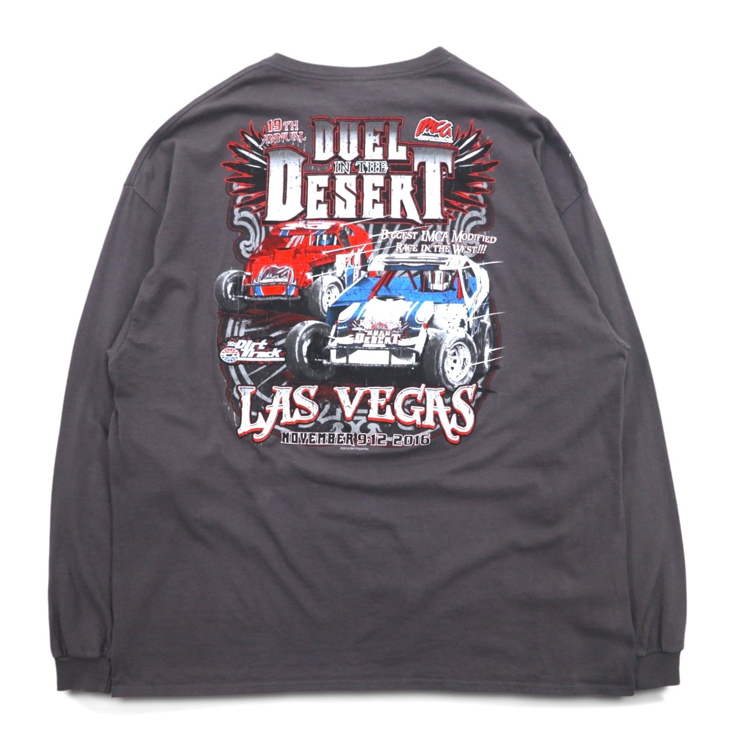 DELTA ロングスリーブTシャツ ロンT 3XL グレー 両面プリント レーシングカー DUEL IN THE DESERT