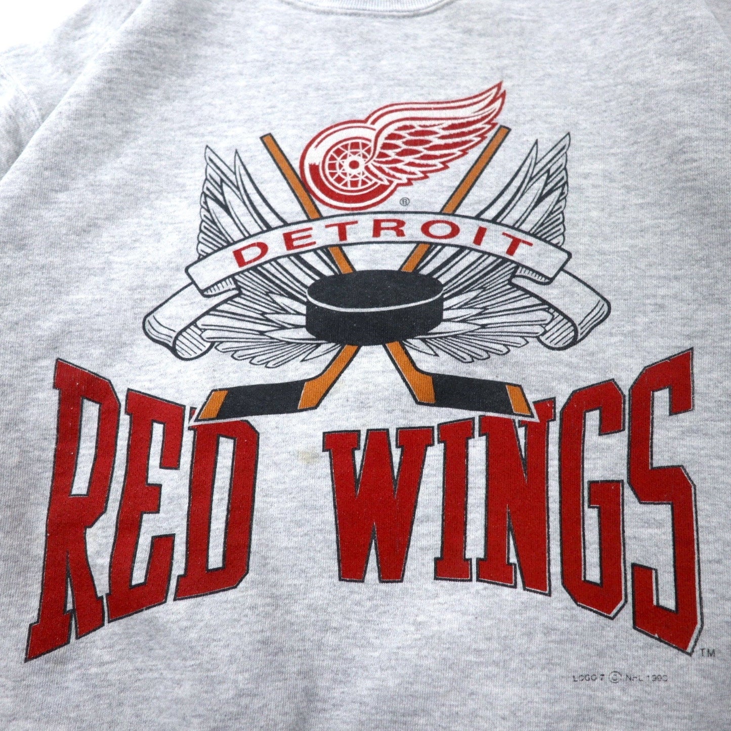 LOGO7 USA製 90年代 プリント スウェット L グレー コットン NHL RED WINGS