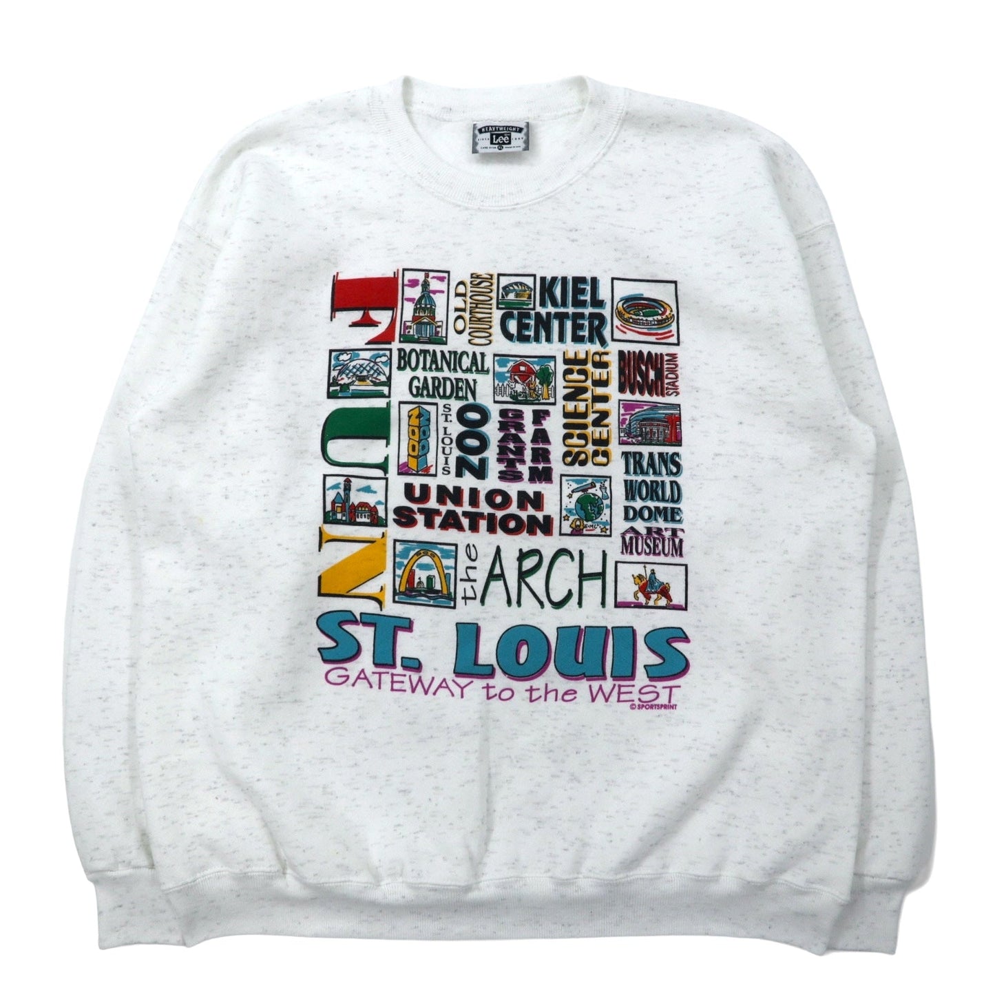 Lee USA製 90年代 プリント スウェット XL ホワイト コットン ST. LOUIS 裏起毛 ビッグサイズ