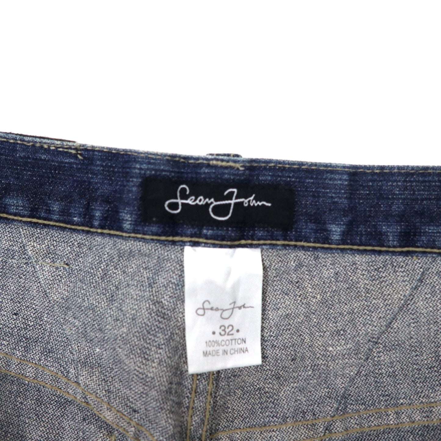 Sean John 00年代 バギー デニムパンツ 32 ブルー コットン ロゴ刺繍