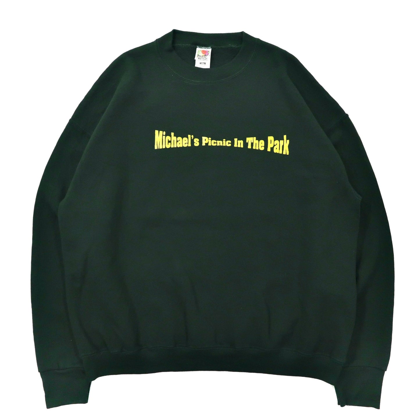 FRUIT OF THE LOOM ビッグサイズ プリントスウェット XXL グリーン コットン 裏起毛 Michael's Picnic In The Park 90年代 メキシコ製