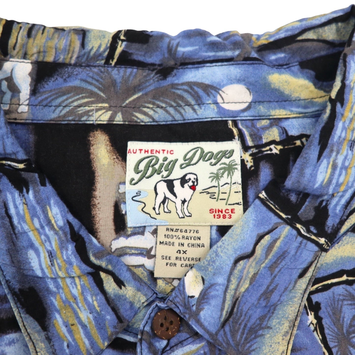 Big Dogs 90年代 アロハシャツ 4XL ビッグサイズ ブルー ブラック レーヨン 総柄 ヤシの木
