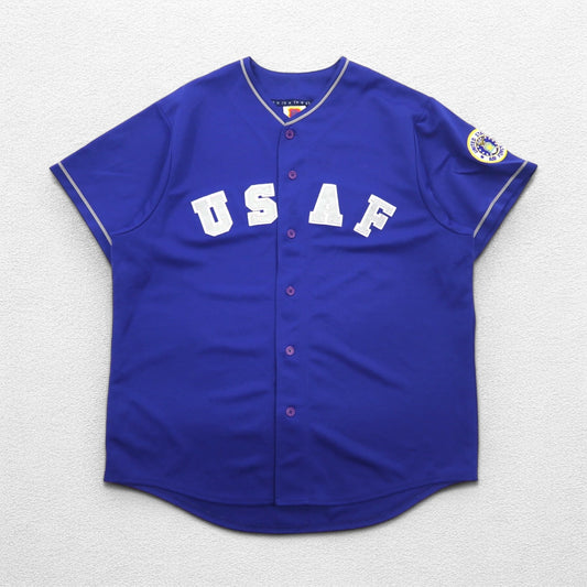 US AIR FORCE 米軍 ベースボールシャツ 2XL ブルー ポリエステル E9 DESIGN