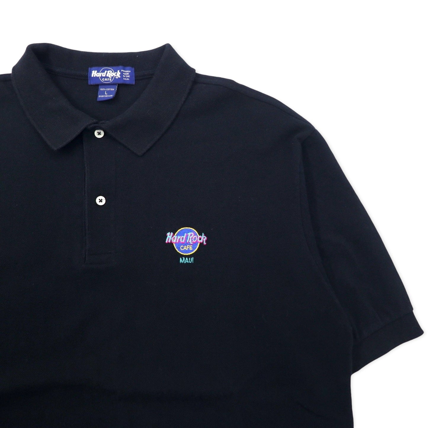 HARD ROCK CAFE USA製 ポロシャツ L ブラック コットン ワンポイントロゴ刺繍 ビッグサイズ