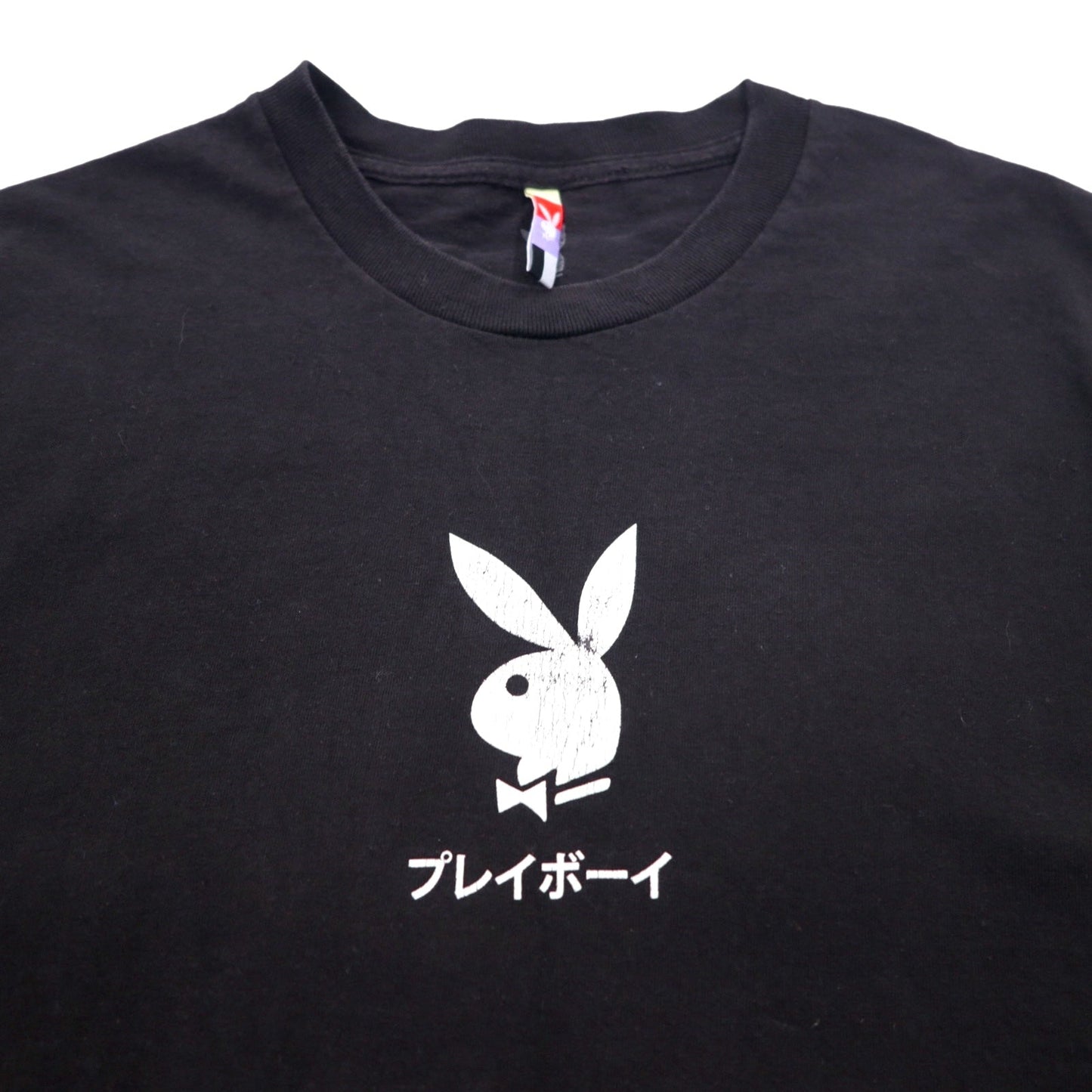 PLAYBOY 日本語 カタカナ TOKYO JAPAN アニメ Tシャツ L ブラック コットン バックプリント