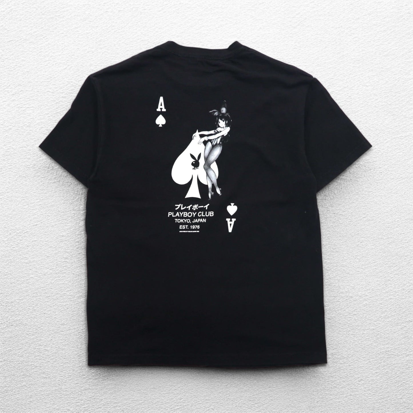 PLAYBOY 日本語 カタカナ TOKYO JAPAN アニメ Tシャツ L ブラック コットン バックプリント