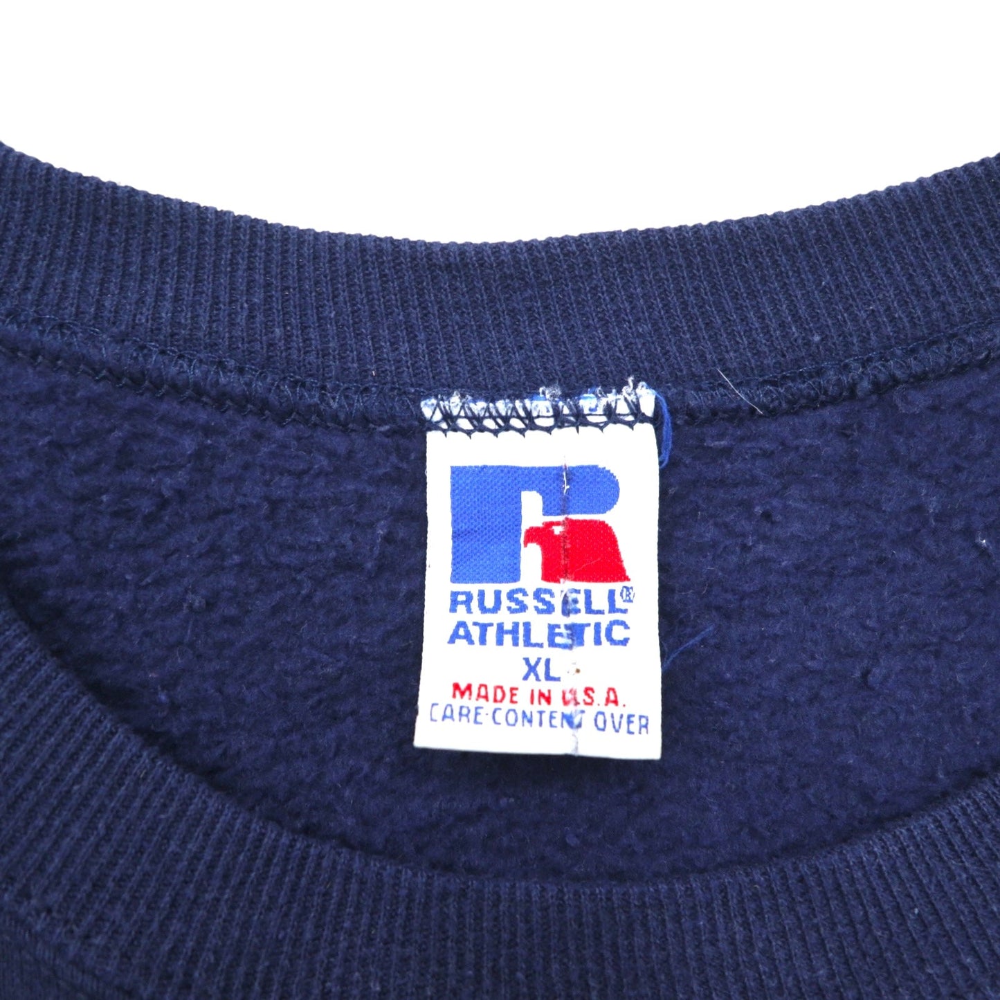90年代 USA製 RUSSEL ATHLETIC カレッジプリント 前V スウェット トレーナー XL ネイビー 裏起毛 AUBURNS TIGERS アーチロゴ