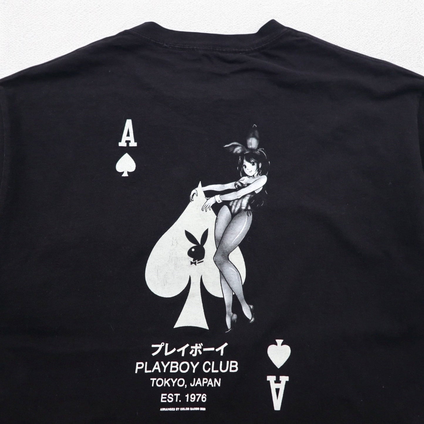PLAYBOY 日本語 カタカナ TOKYO JAPAN アニメ Tシャツ L ブラック コットン バックプリント