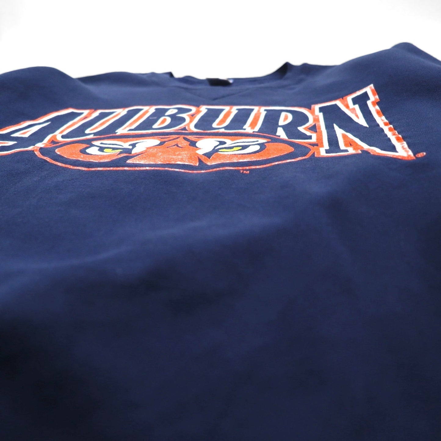 90年代 USA製 RUSSEL ATHLETIC カレッジプリント 前V スウェット トレーナー XL ネイビー 裏起毛 AUBURNS TIGERS アーチロゴ
