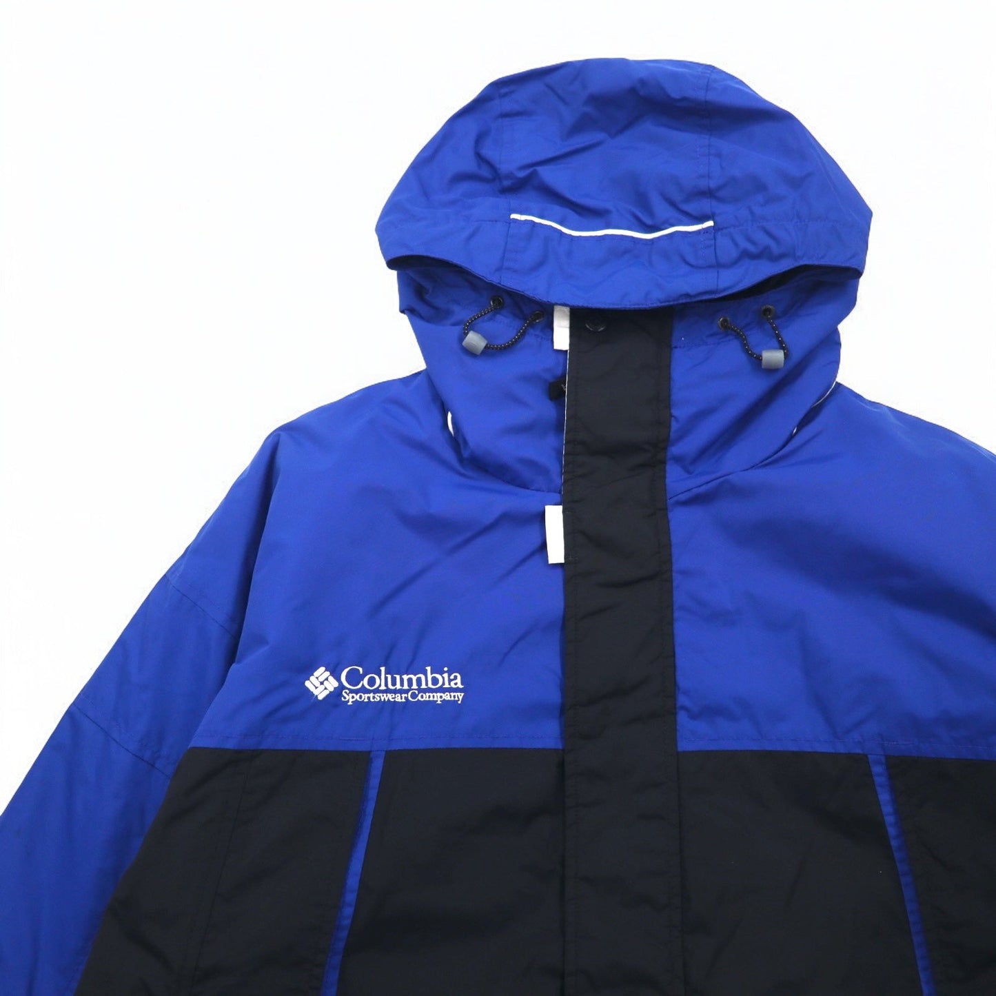 Columbia マウンテンパーカー XL ブルー ブラック ナイロン ダブルジップ ドローコード スリランカ製