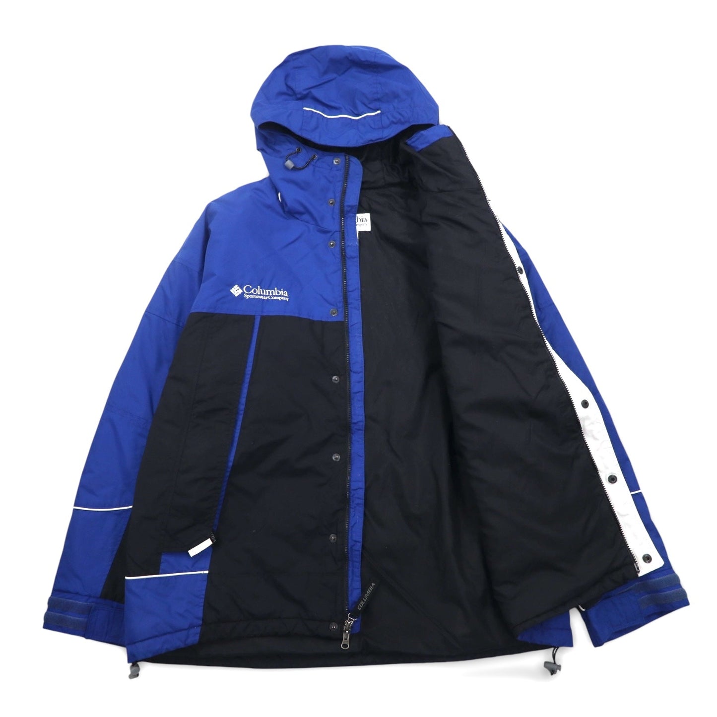 Columbia マウンテンパーカー XL ブルー ブラック ナイロン ダブルジップ ドローコード スリランカ製
