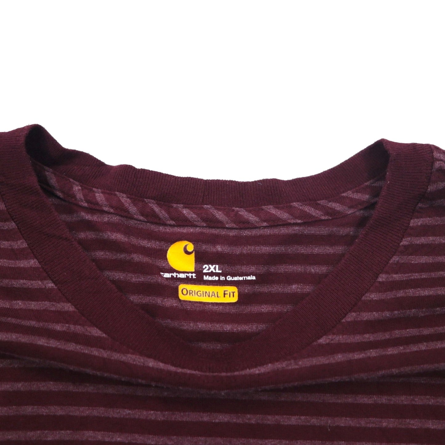 carhartt ポケット付き ボーダー Tシャツ ポケTee 2XL ボルドー グレー ORIGINAL FIT コットン