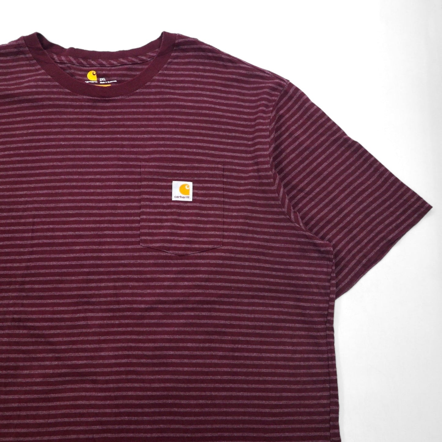 carhartt ポケット付き ボーダー Tシャツ ポケTee 2XL ボルドー グレー ORIGINAL FIT コットン