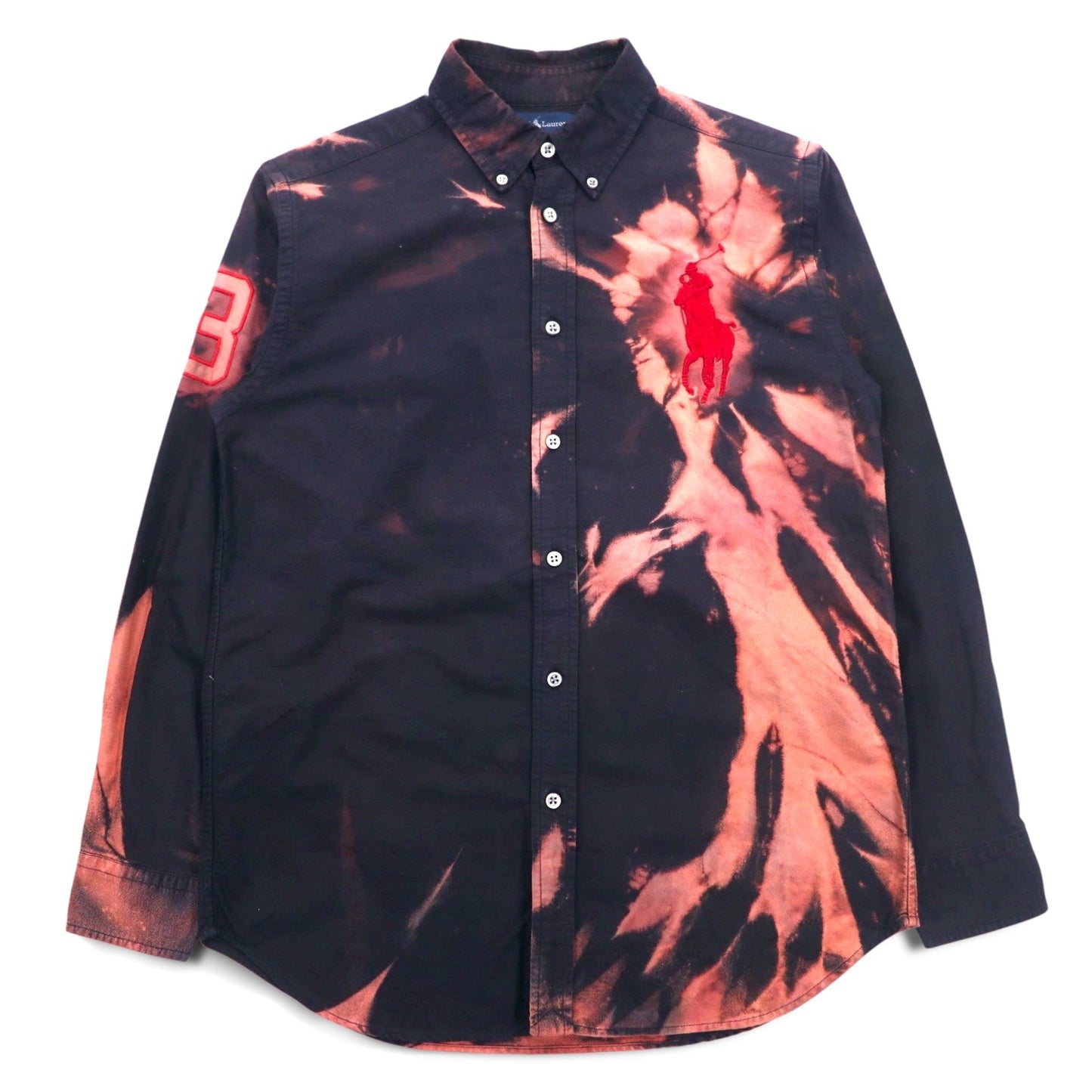Ralph Lauren タイダイ ブリーチ加工 ボタンダウンシャツ S ブラック ビッグポニー 刺繍