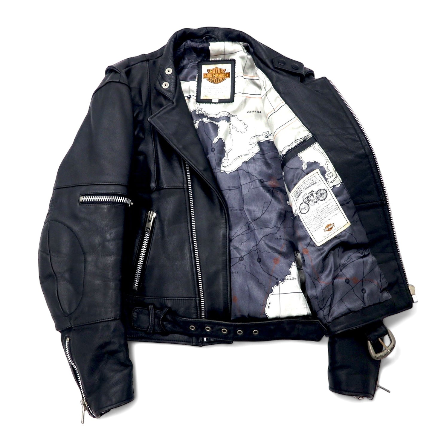 HARLEY DAVIDSON ダブル ライダースジャケット レザージャケット 38 ブラック 牛革