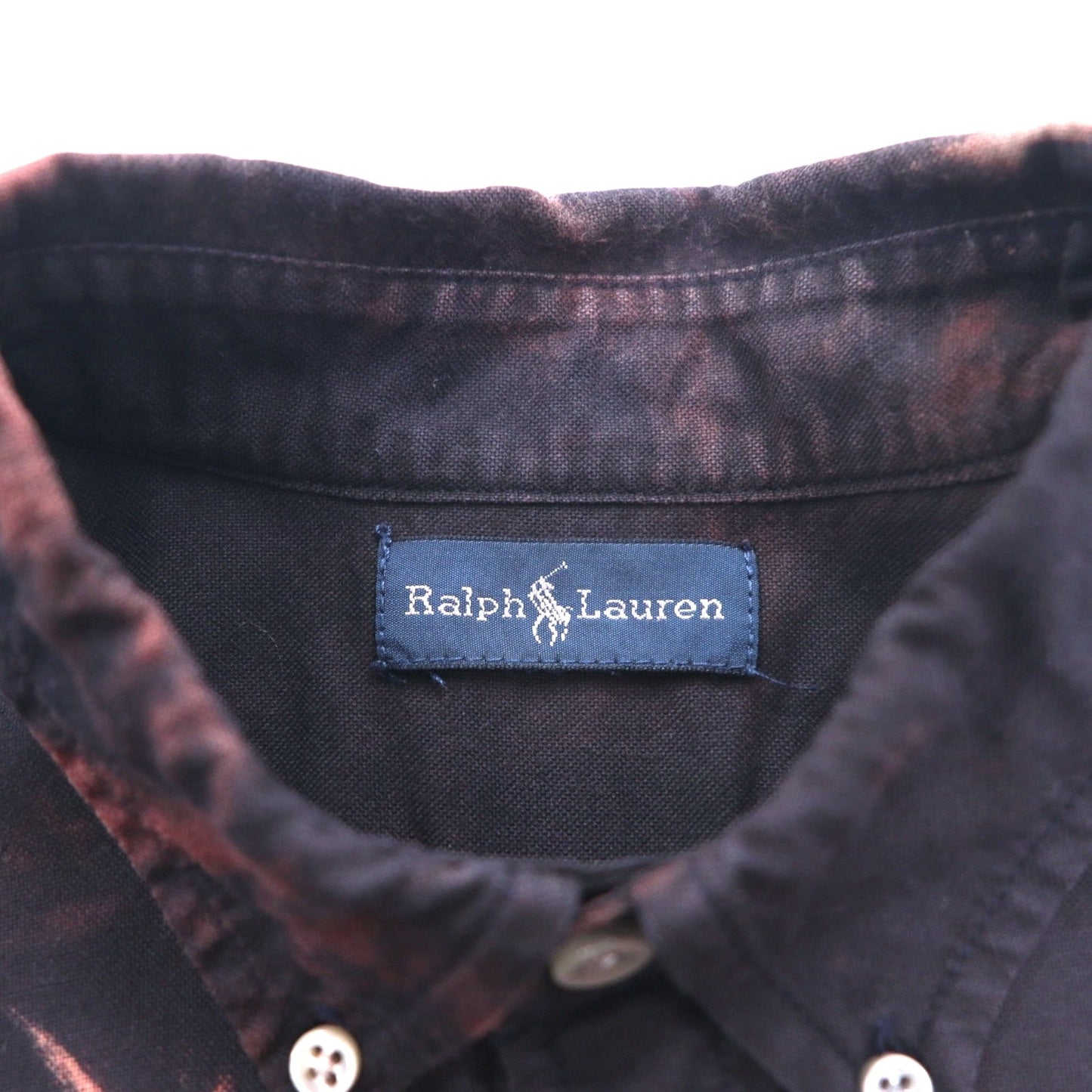 Ralph Lauren タイダイ ブリーチ加工 ボタンダウンシャツ S ブラック ビッグポニー 刺繍