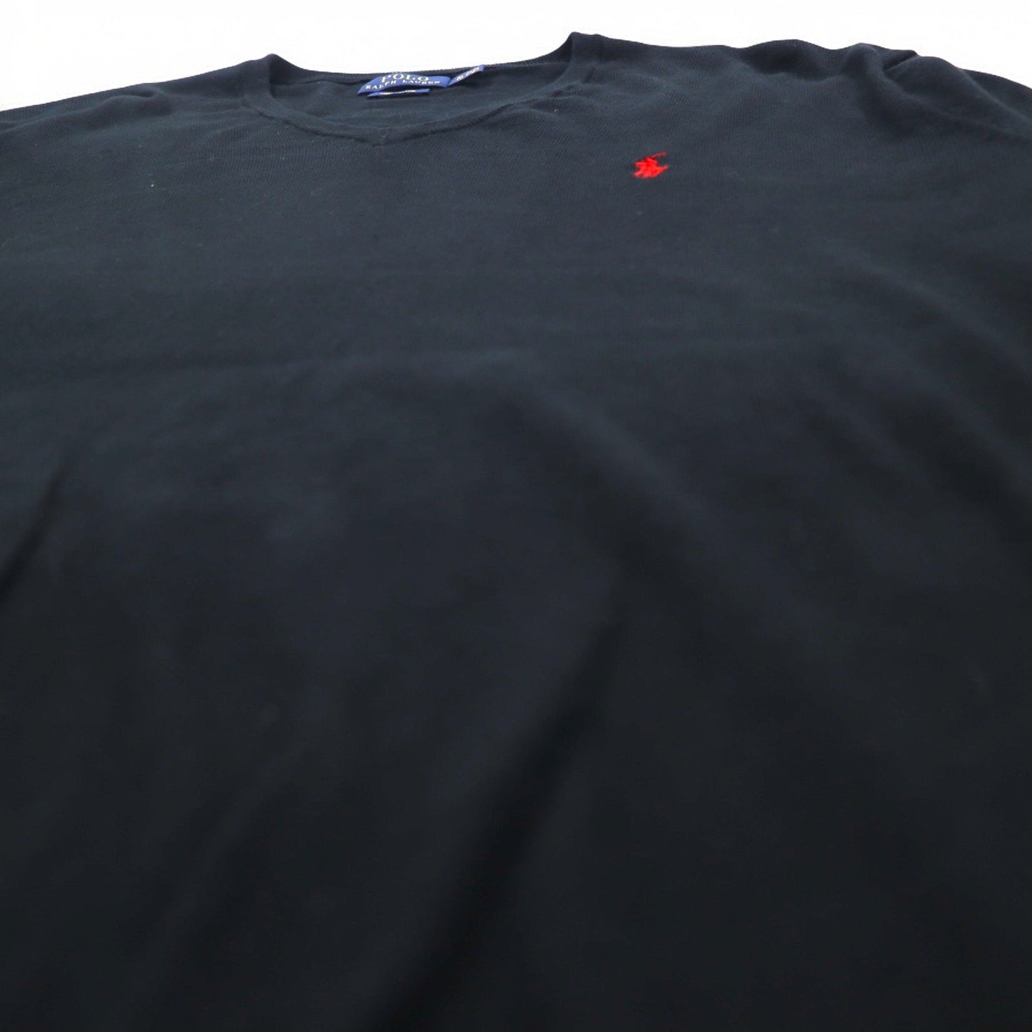 POLO RALPH LAUREN Vネック ピマコットンニット セーター XL ブラック スモールポニー刺繍