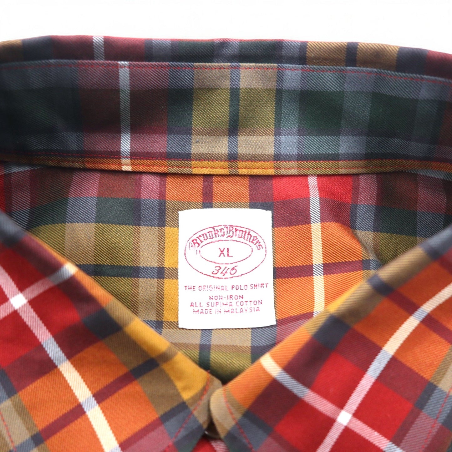 Brooks Brothers ボタンダウンシャツ XL レッド イエロー グリーン チェック マルチカラー
