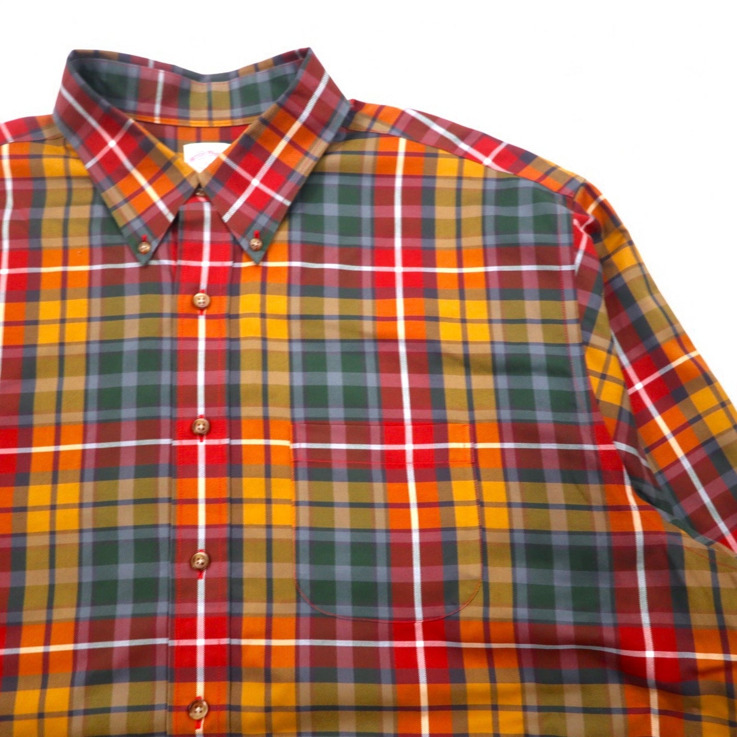 Brooks Brothers ボタンダウンシャツ XL レッド イエロー グリーン チェック マルチカラー