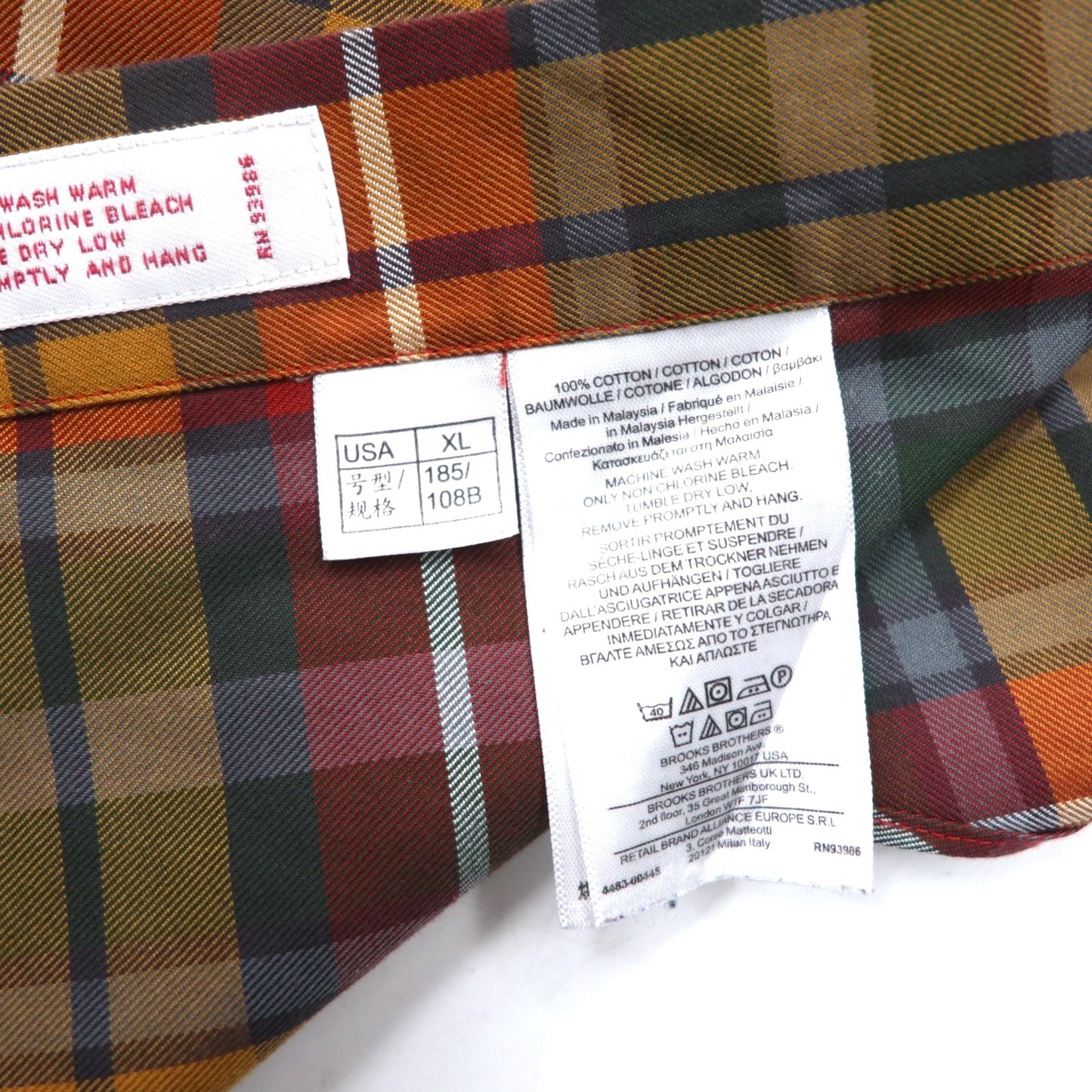 Brooks Brothers ボタンダウンシャツ XL レッド イエロー グリーン チェック マルチカラー