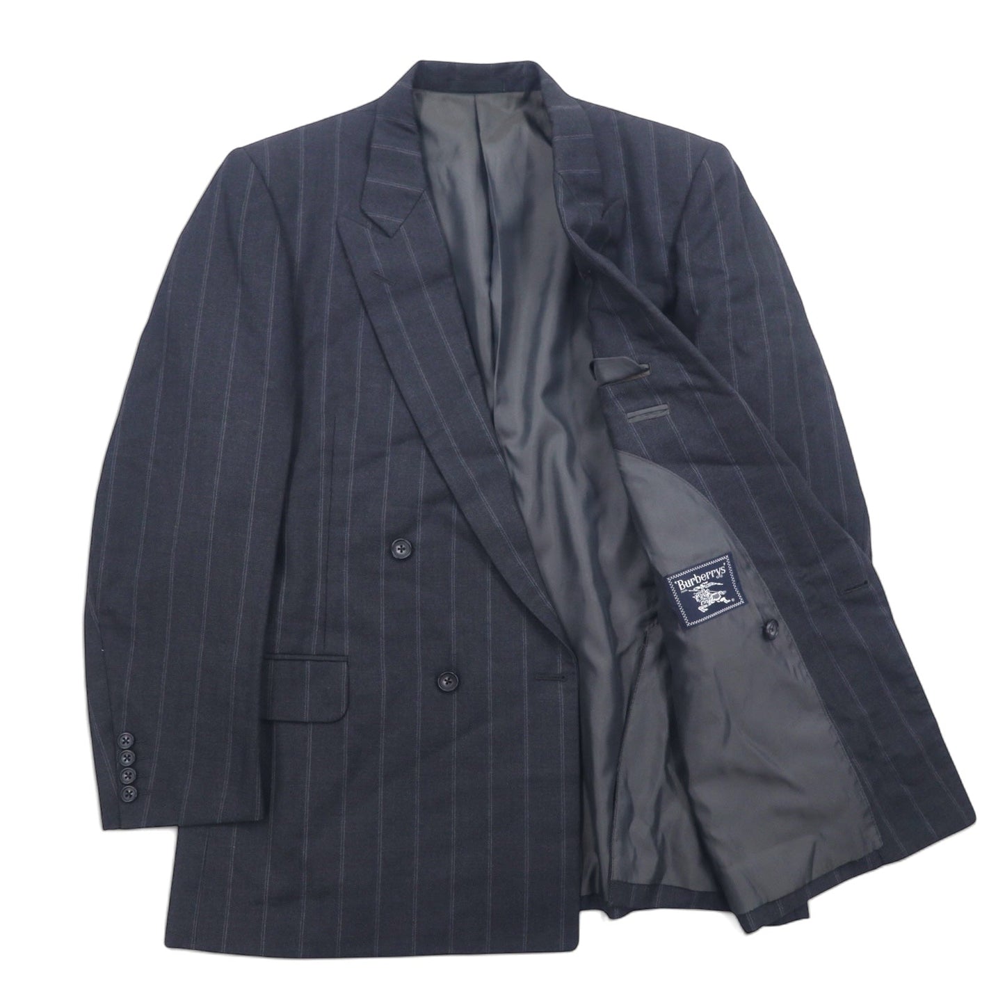 Burberrys オールド ダブル テーラードジャケット XL グレー ウール ストライプ 日本製