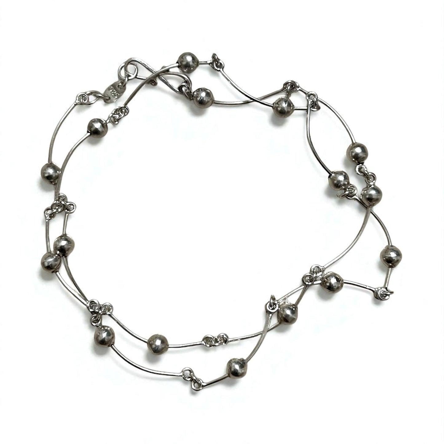 Vintage 2WAY Silver Necklace ドット ウェーブ ネックレス 2連ブレスレット シルバー 925