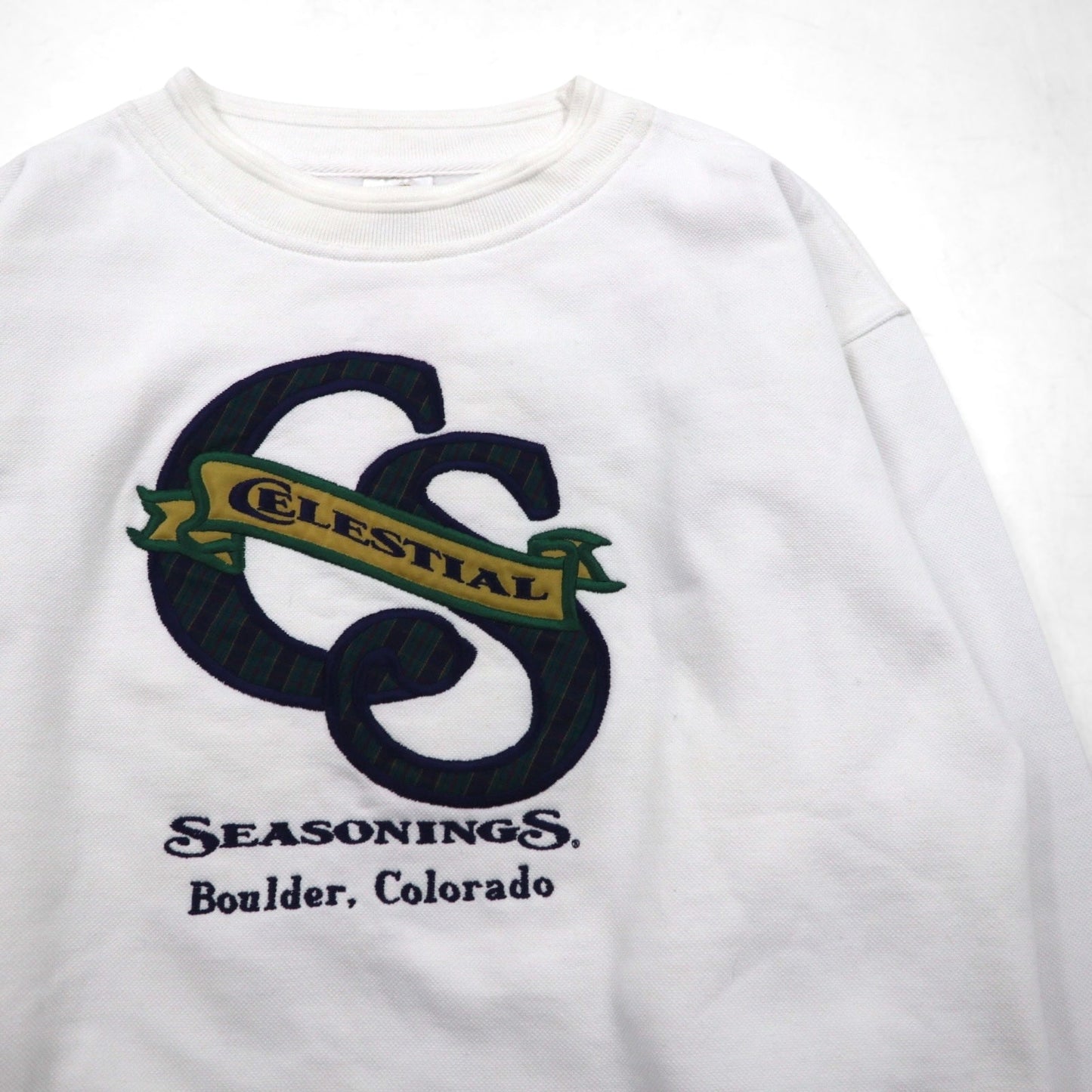 USA製 90年代 BAC PREMIER カレッジ刺繍 スウェット M ホワイト コットン 鹿の子 裏起毛 CELESTIAL