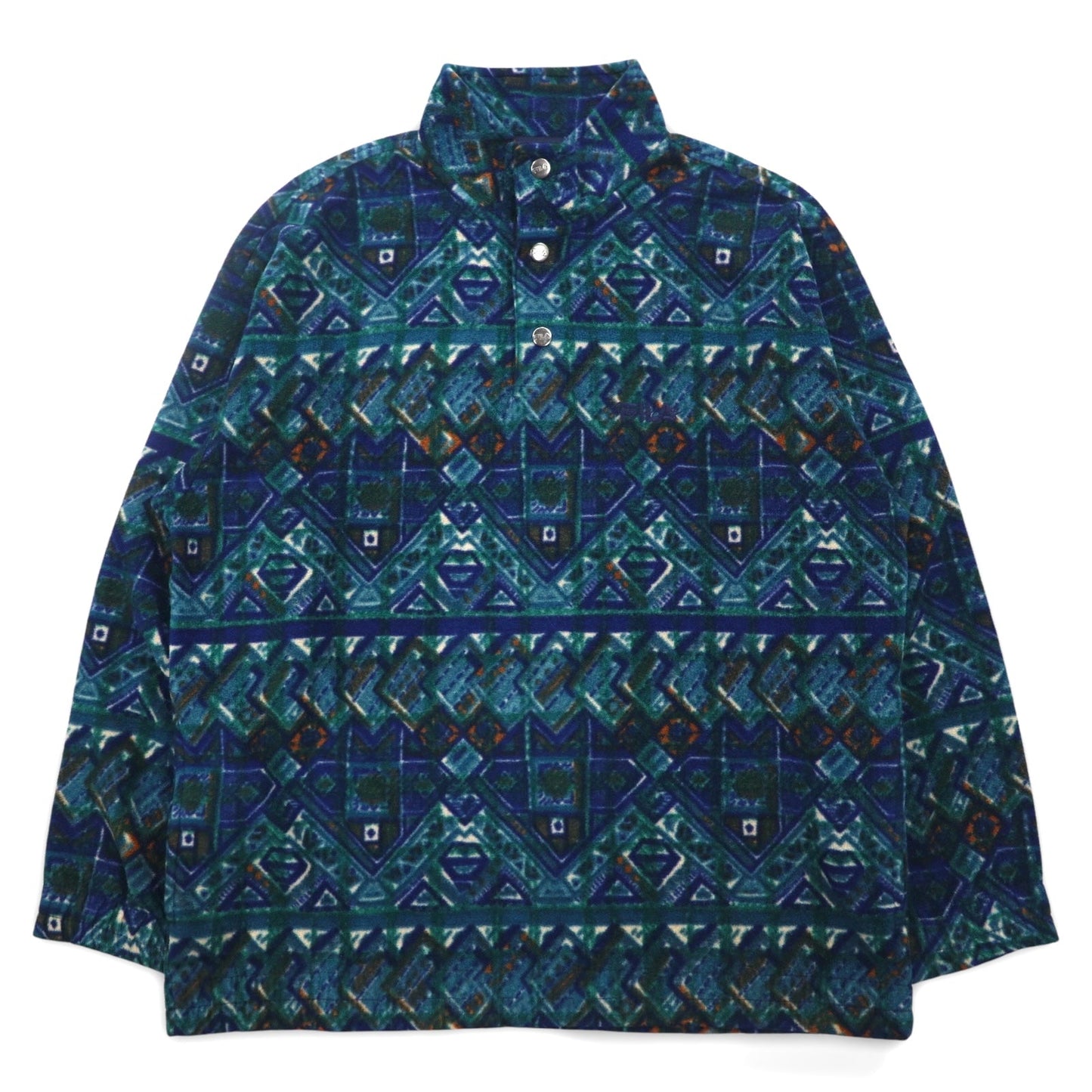 FILA イタリア製 90年代 総柄 ハーフボタン スナップT フリースジャケット XXL グリーン ブルー