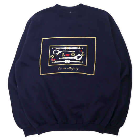 ARS イタリア製 マリン刺繍 スウェット XL ネイビー コットン 裏起毛 Ocean Majesty