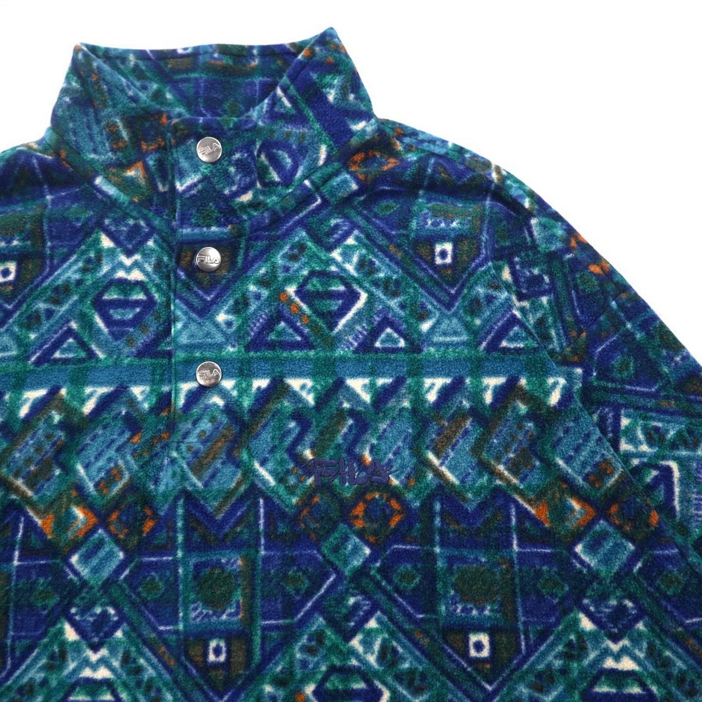 FILA イタリア製 90年代 総柄 ハーフボタン スナップT フリースジャケット XXL グリーン ブルー