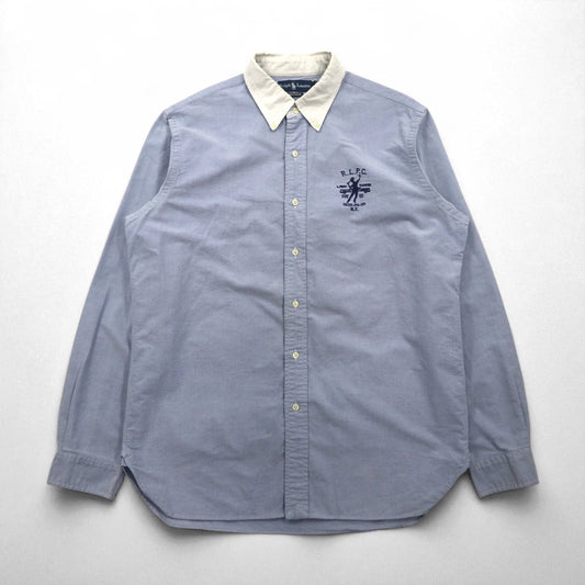 Ralph Lauren 90年代 R.L.P.C. オックスフォード ボタンダウンシャツ L ブルー 1932-34-35 N.Y. ワンポイント刺繍
