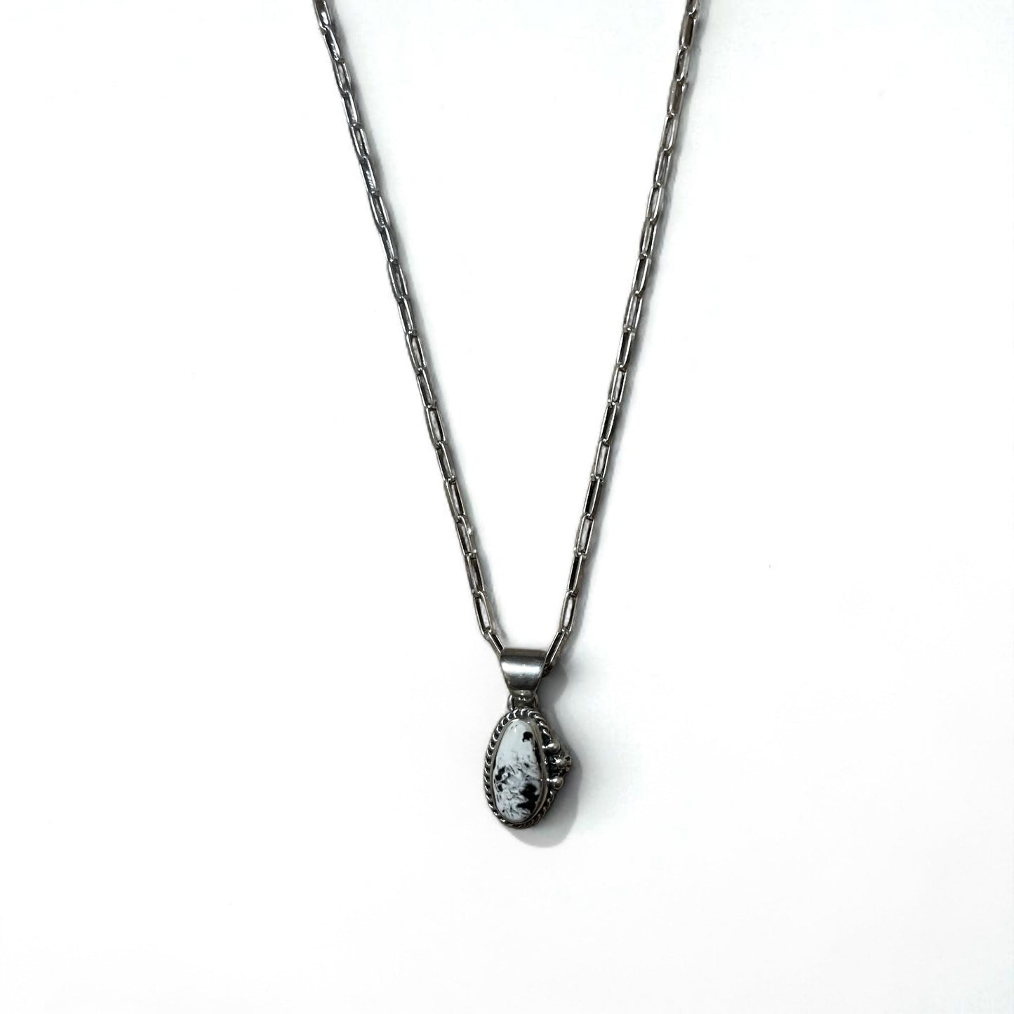 Vintage White Turquoise Necklace インディアンジュエリー ホワイトターコイズ ホピチェーン ネックレス Sterling シルバー ホールマーク M刻印