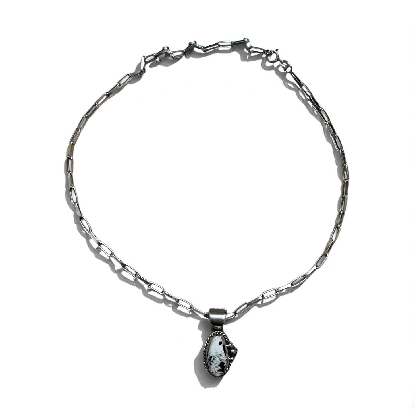 Vintage White Turquoise Necklace インディアンジュエリー ホワイトターコイズ ホピチェーン ネックレス Sterling シルバー ホールマーク M刻印