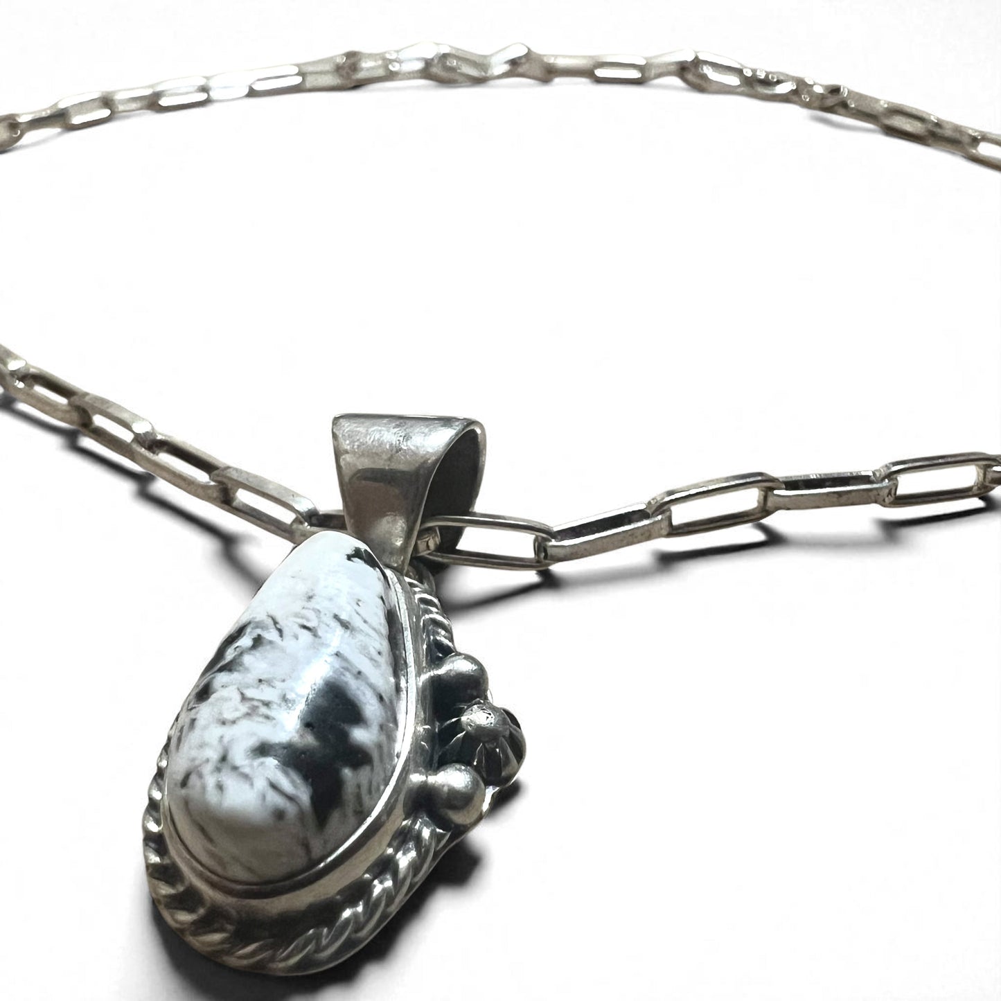 Vintage White Turquoise Necklace インディアンジュエリー ホワイトターコイズ ホピチェーン ネックレス Sterling シルバー ホールマーク M刻印