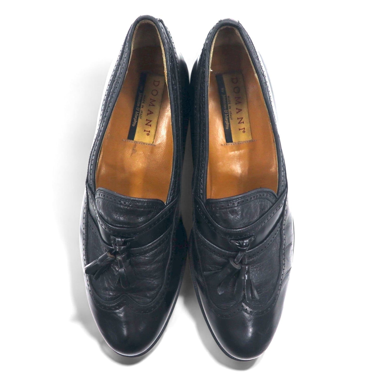 DOMANI by Johnston & Murphy イタリア製 ウイングチップ タッセル ローファー 28cm ブラック レザー 6921