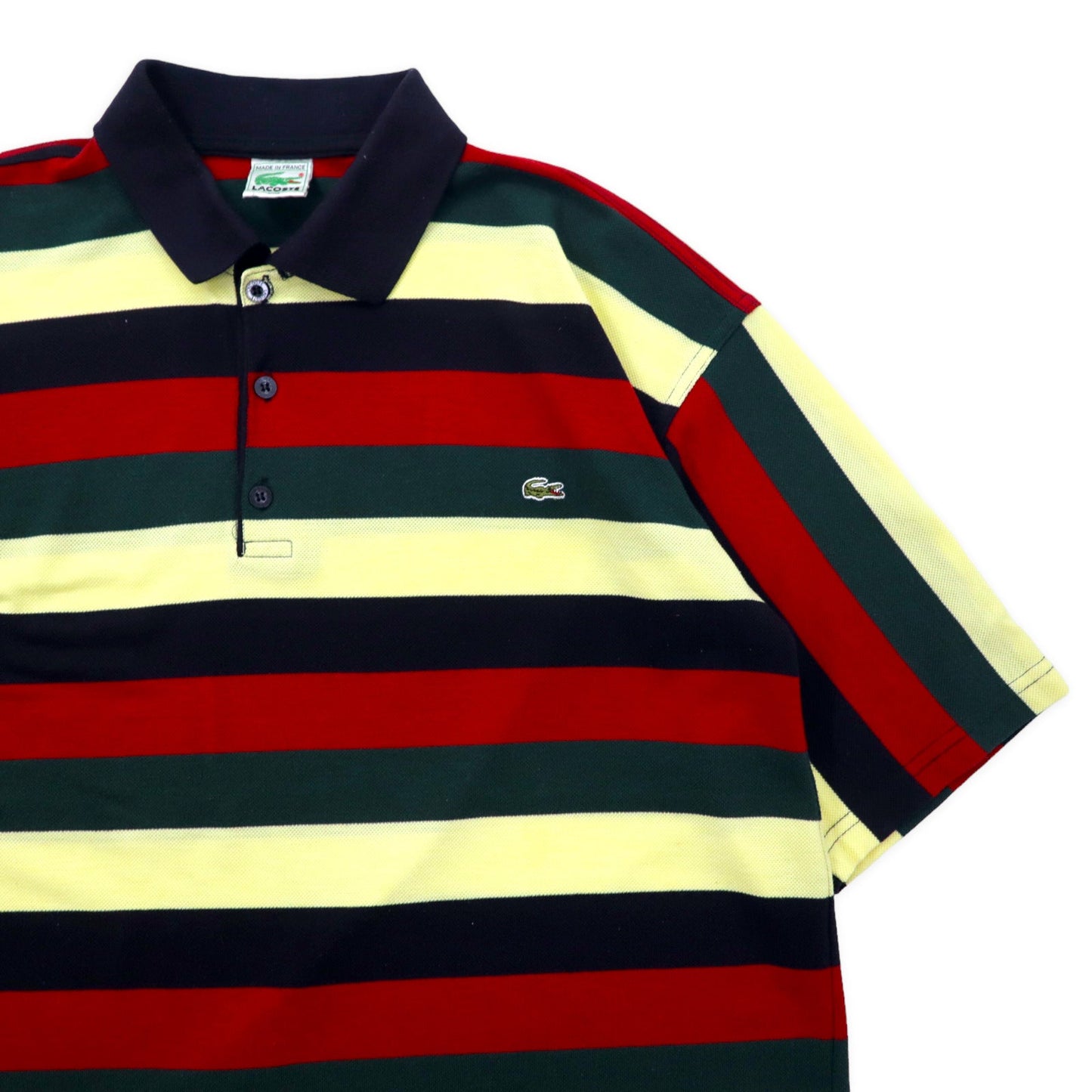 LACOSTE フランス製 80年代 ボーダー ポロシャツ XXL マルチカラー コットン ビッグサイズ