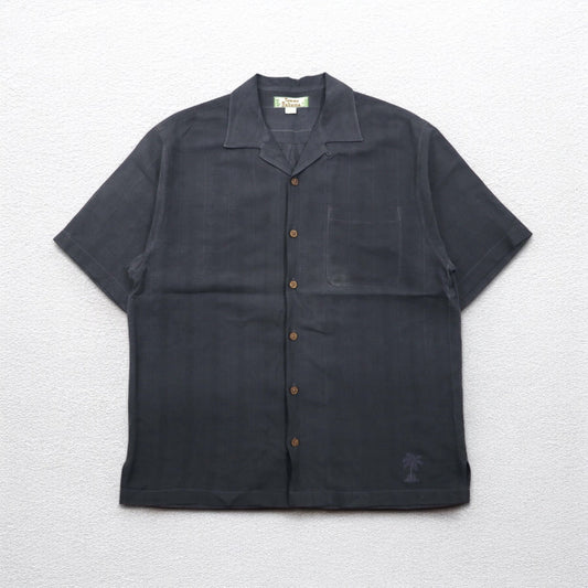 Tommy Bahama 半袖 オープンカラーシャツ 開襟 シルクシャツ M グレー シャドーチェック