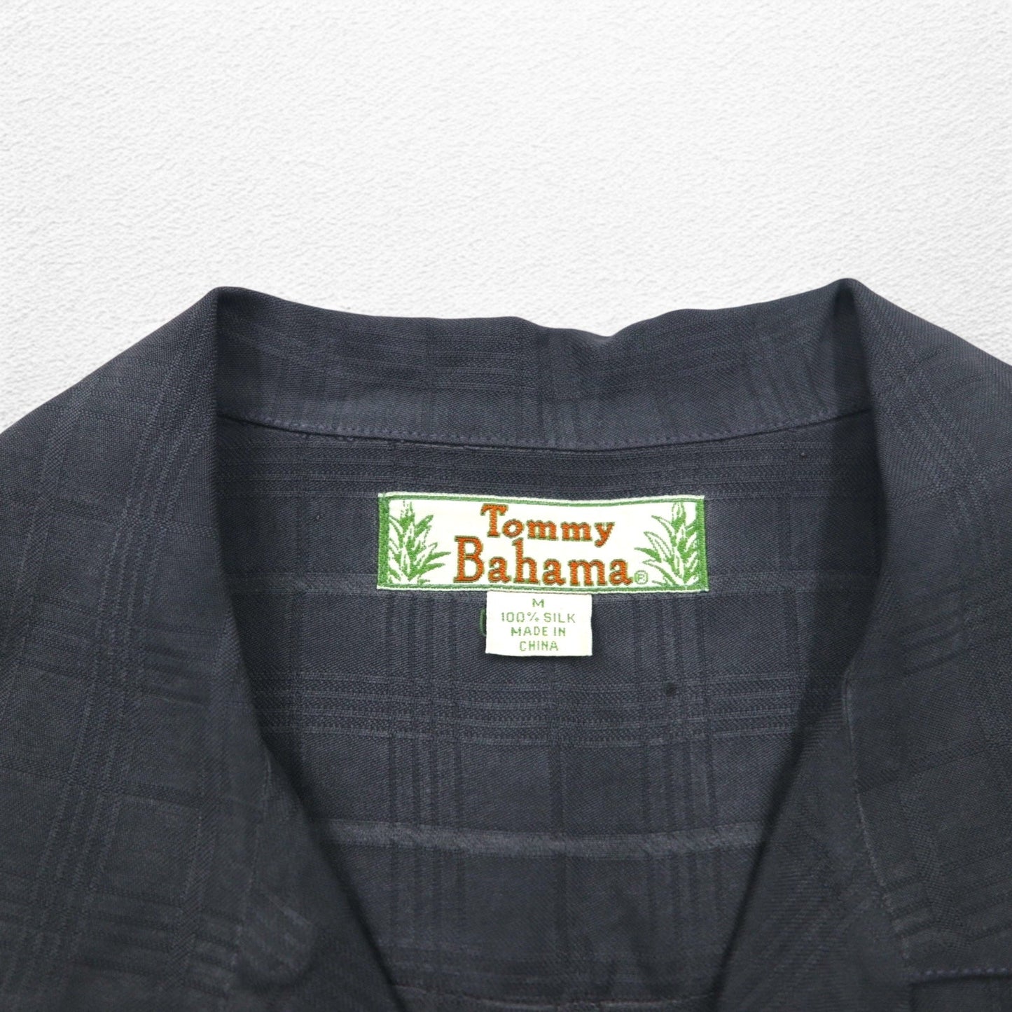 Tommy Bahama 半袖 オープンカラーシャツ 開襟 シルクシャツ M グレー シャドーチェック
