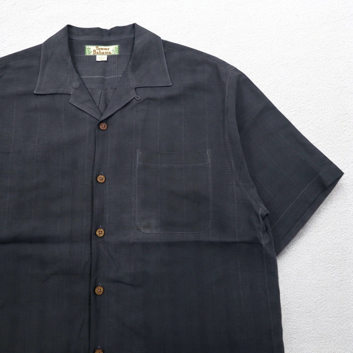 Tommy Bahama 半袖 オープンカラーシャツ 開襟 シルクシャツ M グレー シャドーチェック