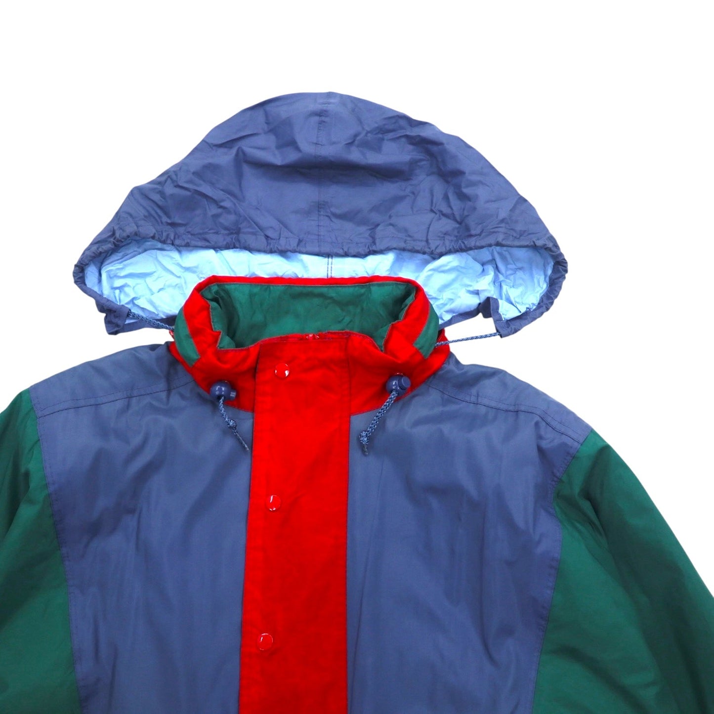 Vintage Euro Work Jacket ユーロワーク カラーブロック ナイロンジャケット XL ブルー フード収納式 ドローコード