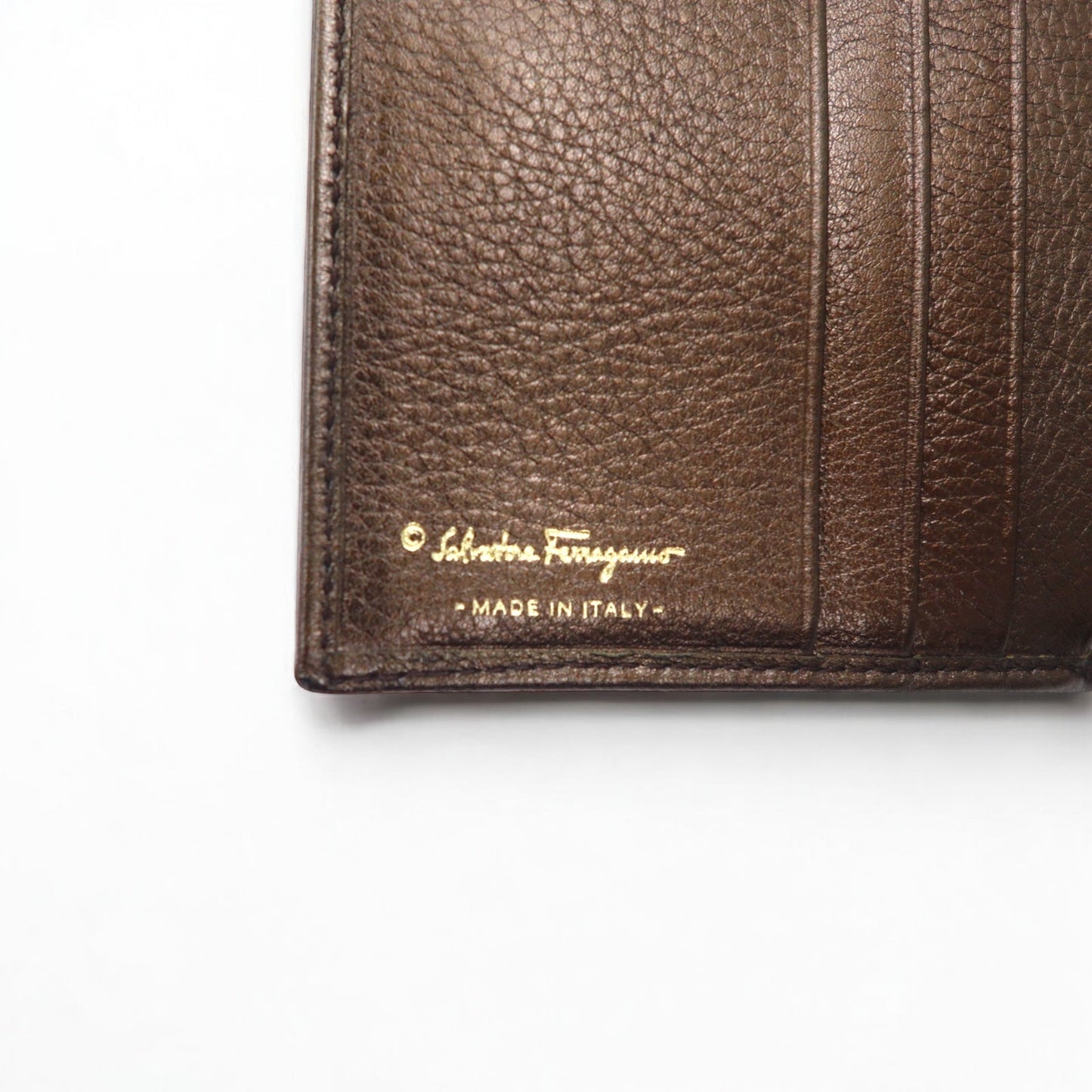 Salvatore Ferragamo イタリア製 ガンチーニ ハラコ 2つ折り財布 レオパード柄 ブラウン レザー AQ-221792