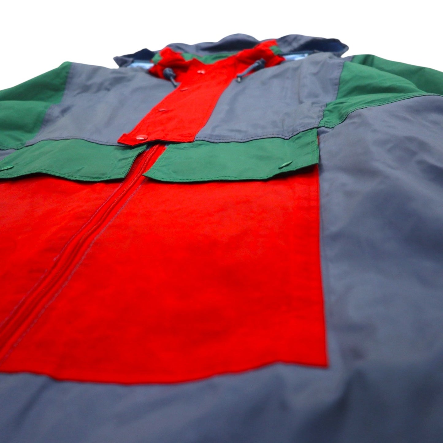 Vintage Euro Work Jacket ユーロワーク カラーブロック ナイロンジャケット XL ブルー フード収納式 ドローコード