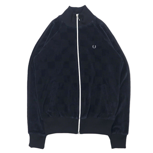 FRED PERRY ベロア トラックジャケット ジャージ 10 ブラック ブロックチェック コットン ワンポイントロゴ J2746 ポルトガル製