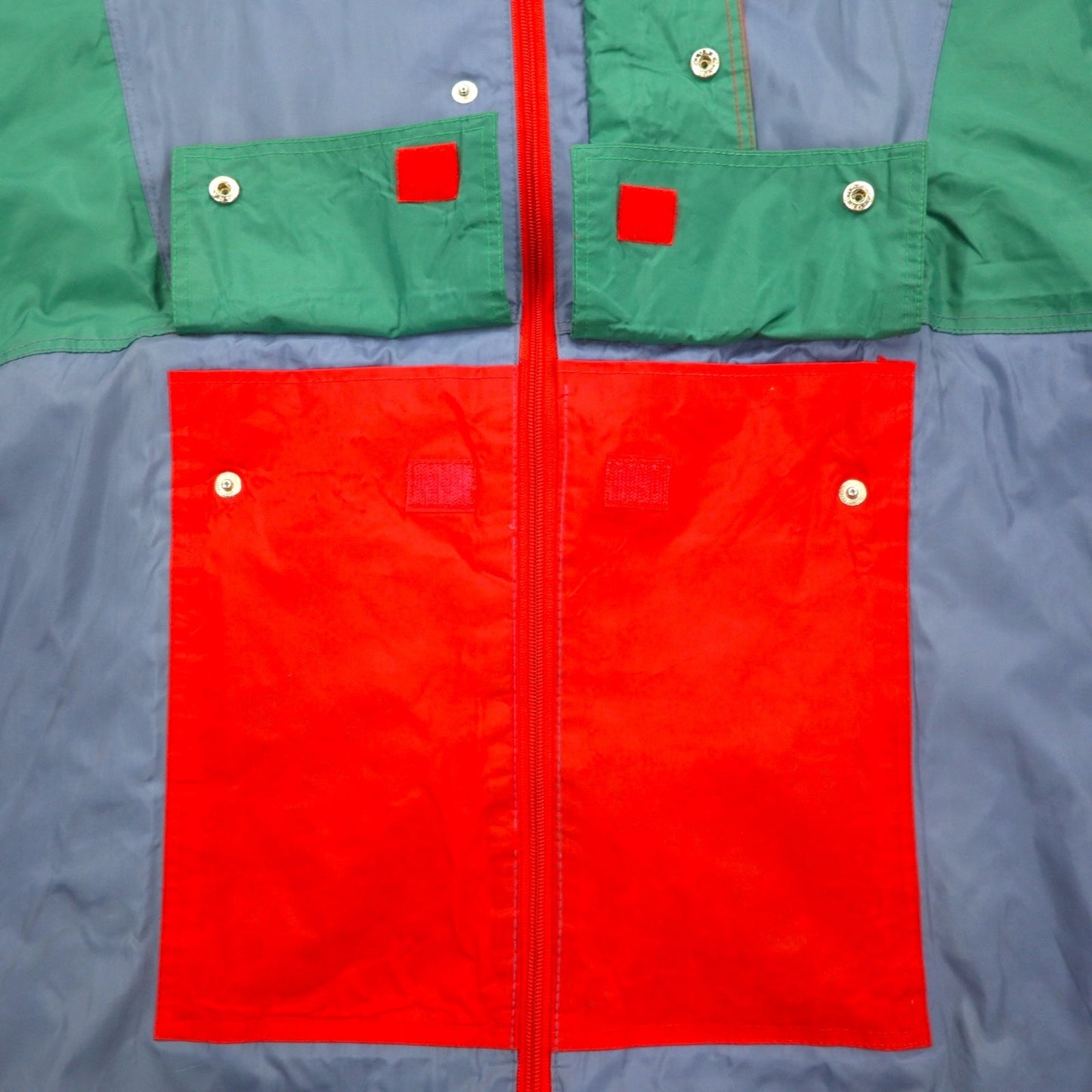 Vintage Euro Work Jacket ユーロワーク カラーブロック ナイロンジャケット XL ブルー フード収納式 ドローコード