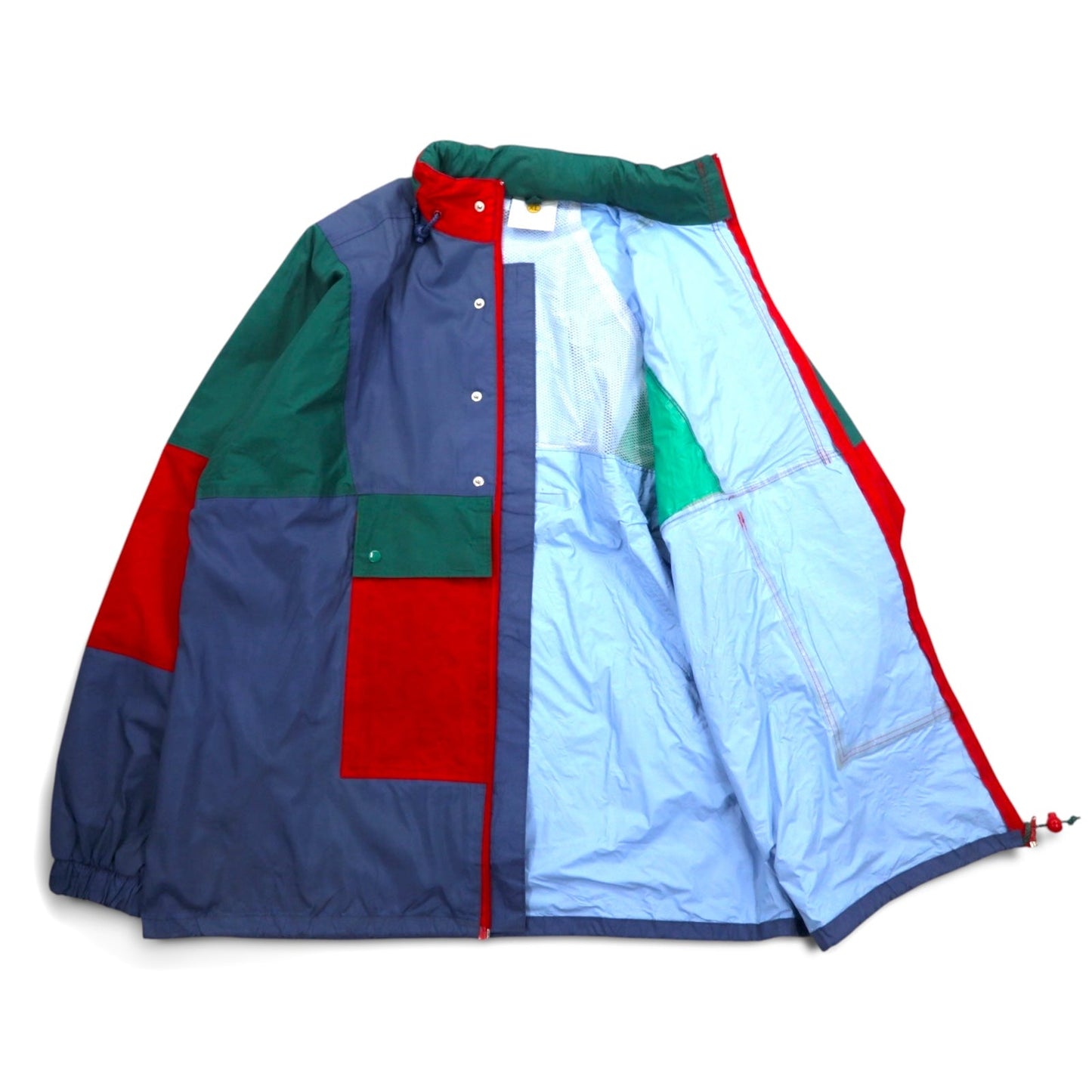 Vintage Euro Work Jacket ユーロワーク カラーブロック ナイロンジャケット XL ブルー フード収納式 ドローコード