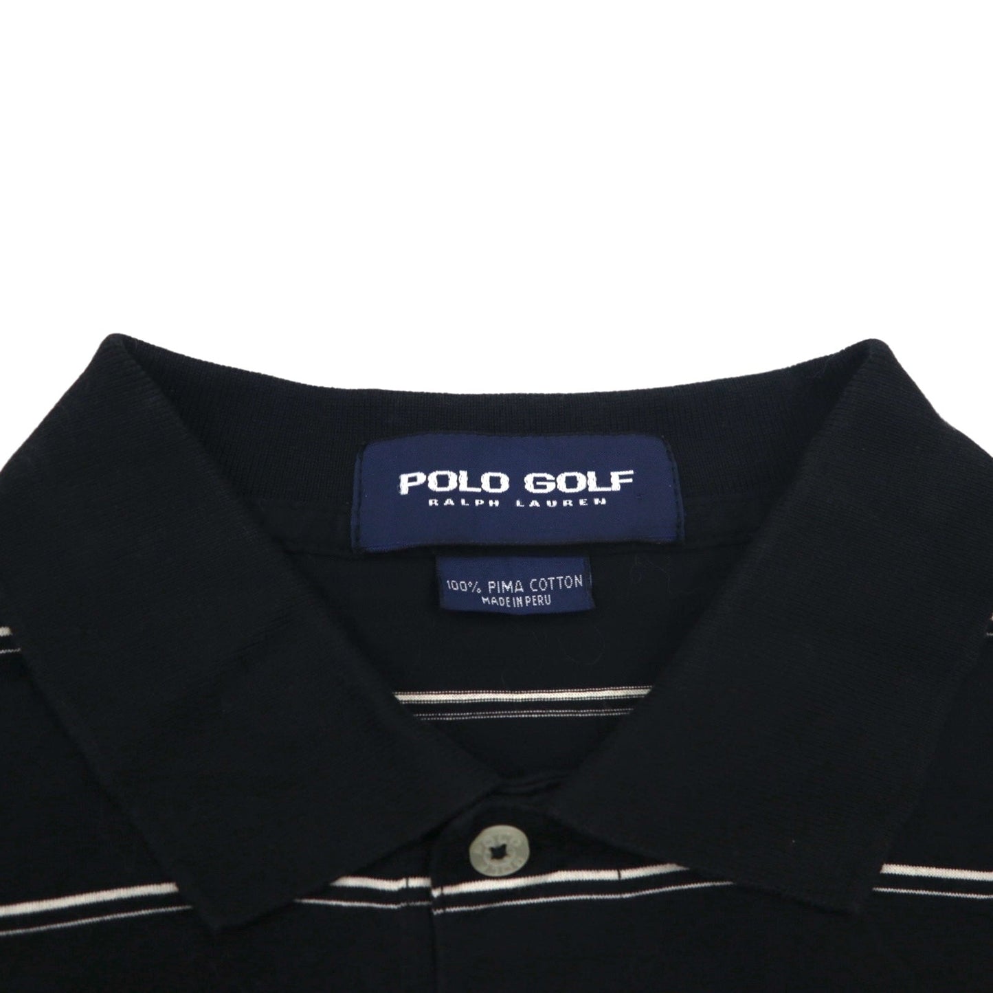 POLO GOLF RALPH LAUREN ピマコットン ポロシャツ M ブラック ボーダー スモールポニー刺繍 ペルー製