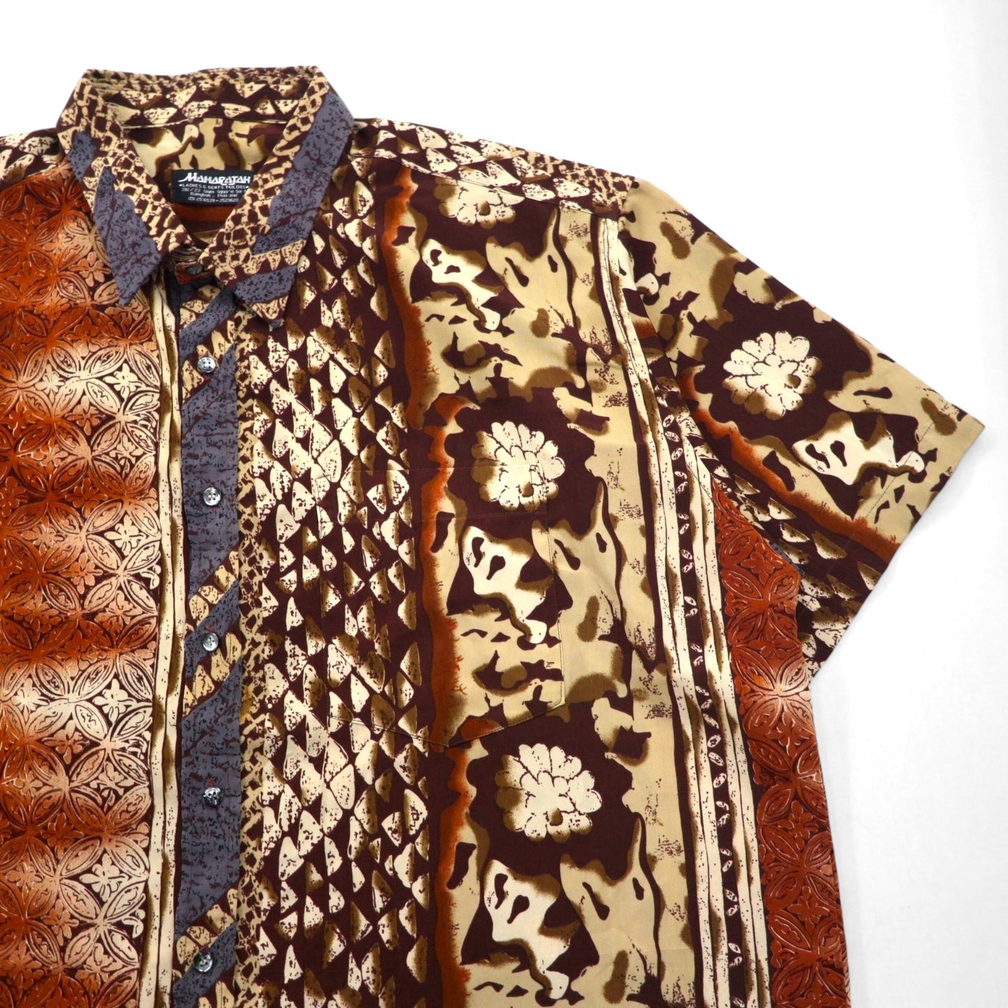 MAHARAJAH 90年代 半袖 ポリシャツ アロハシャツ XL ブラウン 総柄
