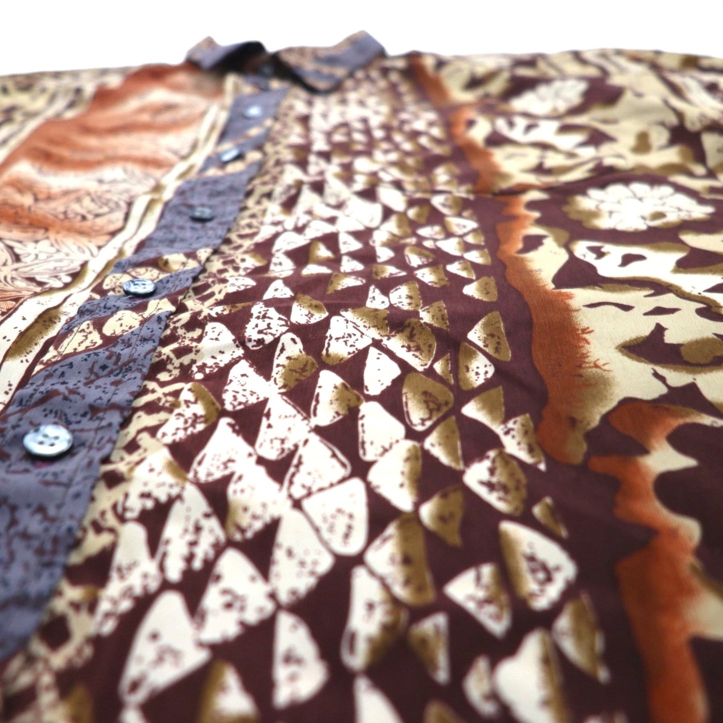 MAHARAJAH 90年代 半袖 ポリシャツ アロハシャツ XL ブラウン 総柄