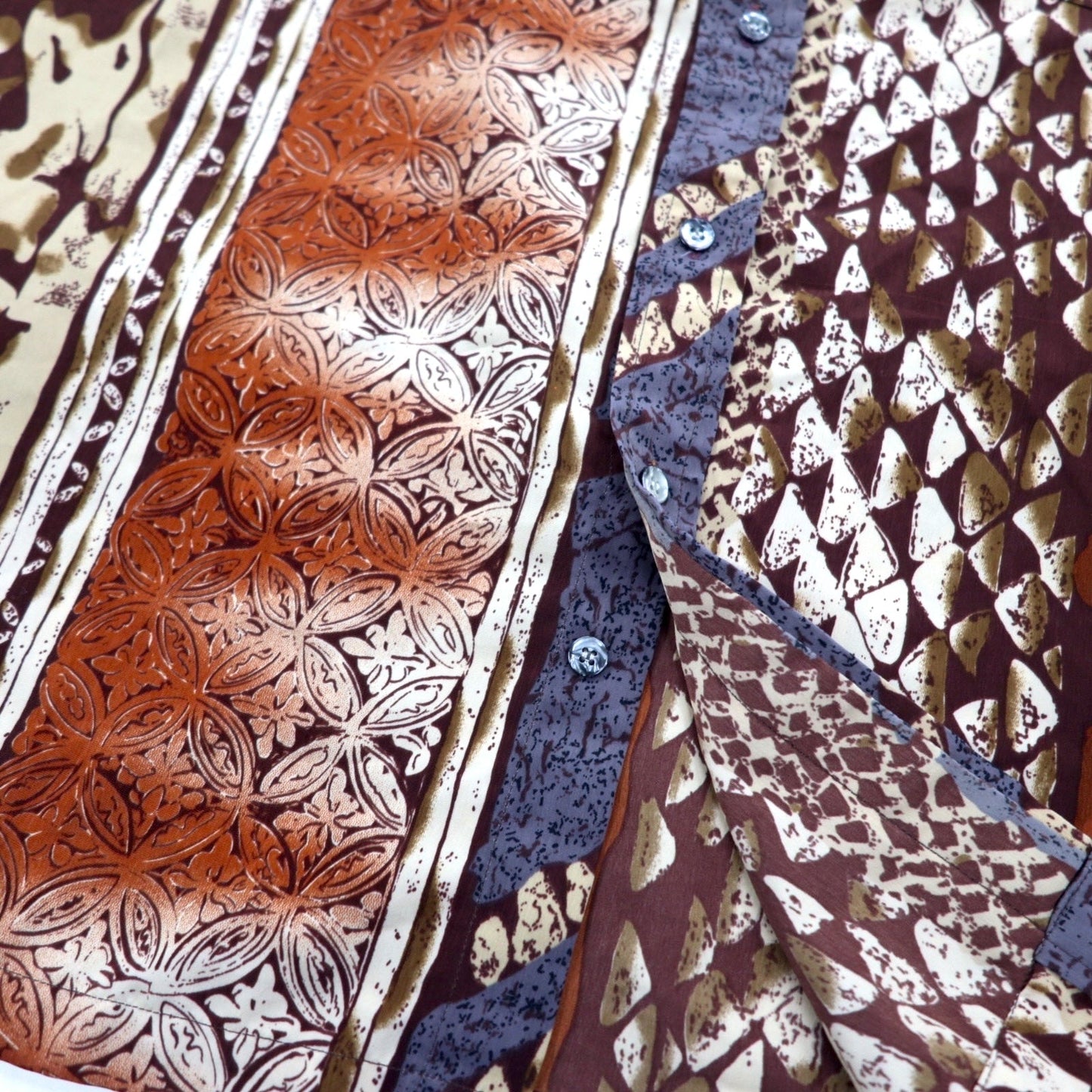 MAHARAJAH 90年代 半袖 ポリシャツ アロハシャツ XL ブラウン 総柄