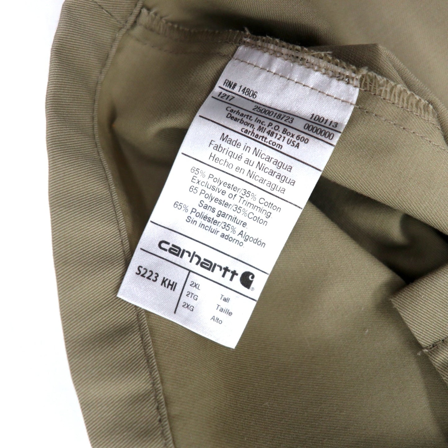 carhartt 半袖ワークシャツ 2XL ベージュ ポリエステル コットン ビッグサイズ ツイル S/S ワークシャツ S223 KHI